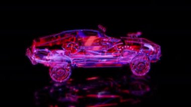 Siyah arka planda gelecekteki animasyonların özel efektleri. Fütüristik teknoloji konsepti, 3D Offroad arabası hareket halinde Model, dijital teknolojiyi etkiler.