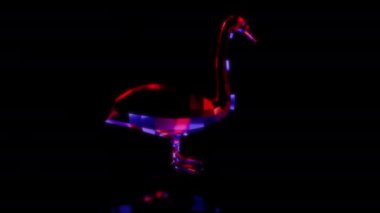 Siyah arka planda gelecekteki animasyonların özel efektleri. Gelecekçi teknoloji konsepti, 3D Low Poly Swan Model, dijital teknolojiyi etkiler.