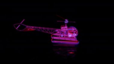 Siyah arka planda gelecekteki animasyonların özel efektleri. Fütürist teknoloji konsepti, 3D tek motorlu hafif helikopter modeli, dijital teknolojiyi etkiler..