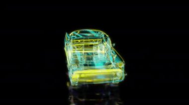 Siyah arka planda gelecekteki animasyonların özel efektleri. Fütüristik teknoloji konsepti, 3D araba modeli, dijital teknolojiyi etkiler.