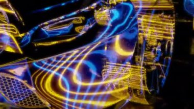 Siyah arka planda gelecekteki animasyonların özel efektleri. Fütüristik teknoloji konsepti, 3D araba modeli, dijital teknolojiyi etkiler.