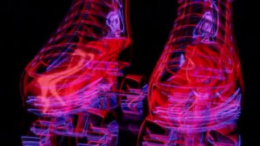 Siyah arka planda gelecekteki animasyonların özel efektleri. Gelecekçi teknoloji konsepti, 3D Paten Modeli, dijital teknolojiyi etkiler.