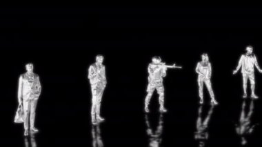 Siyah arka planda gelecekteki animasyonların özel efektleri. Fütüristik teknoloji kavramı, 3 boyutlu insanlar farklı karakterler çocuk modeli, dijital teknolojiyi etkiliyor.