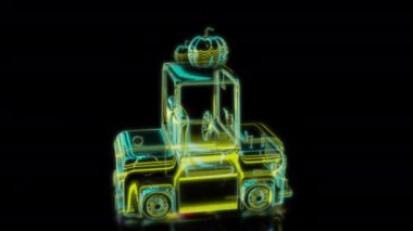 Siyah arka planda gelecekteki animasyonların özel efektleri. Fütüristik teknoloji konsepti, 3D berbat araba modeli, dijital teknolojiyi etkiler..