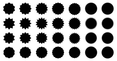 Büyük siyah fiyat etiketi, indirim ya da indirim etiketi, güneş patlaması vektör simgesi. Yıldız patlaması konuşma balonları.