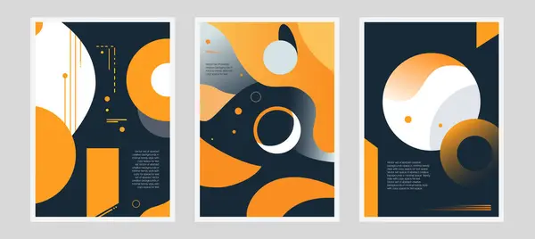Abstracte Posters Moderne Interieurschilderijen Duinstijl Technologische Geometrische Vormen Geel Donkerblauwe — Stockvector