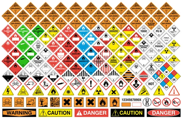 Gefahrenvektorzeichen Alle Klassen Alles Anzeichen Vector Gefahrstoffschilder Sammlung Gefährliche Vektor — Stockvektor