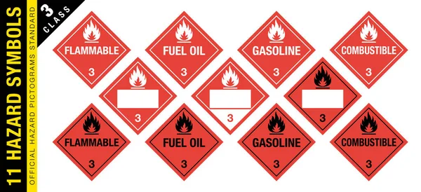 病媒危险物质标志 全球统一制度的警告标志 易燃的液体 危险垫隔离标牌 — 图库矢量图片