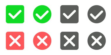A set of eight check marks and crosses in various colors, indicating approval and disapproval. clipart