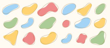 Neşeli ve modern estetik ile rahatlatıcı pastel renklerde soyut organik şekiller koleksiyonu..