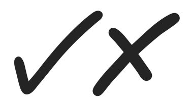 Black check mark and cross sign on a white background, symbolizing selection and rejection. clipart