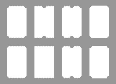 Çeşitli şekil ve kenarlara sahip dokuz boş bilet şablonu, olay planlama ve kişiselleştirme için mükemmel.