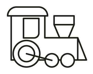 Geometrik şekilli klasik bir tren lokomotifinin basit çizimi, ulaşım temalı tasarımlar ve simgeler için ideal.