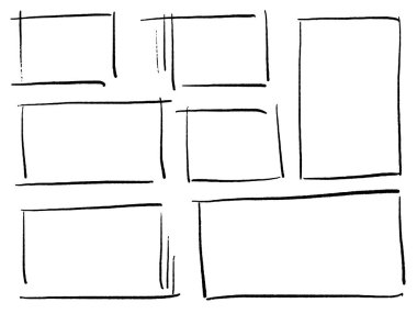 Elle çizilmiş dikdörtgen çerçeve koleksiyonu. Grafik tasarımı, çizimler ve yaratıcı projeler için uygun..