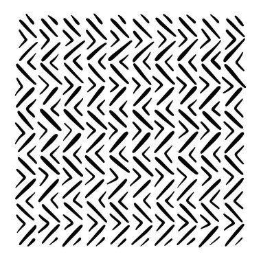 Beyaz zemin üzerinde siyah sembollerin tekrarlayan soyut deseni dinamik ve modern geometrik bir tasarım yaratıyor..