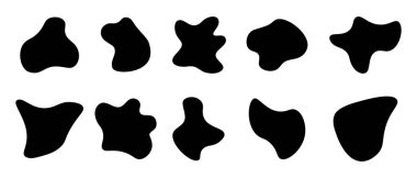 Organik, akışkan formlara sahip soyut siyah damlacıklar koleksiyonu, arka planlar için ideal, modern tasarım ve sanatsal elementler..