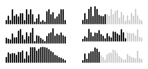 stock vector A set of black and gray equalizer bar icons, displaying audio frequency waveforms, ideal for sound design, music, and digital media projects.