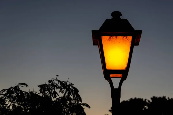 Lit Street Lamp Night — Stock Photo, Image