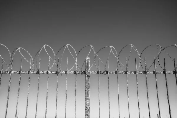 An iron fence with wire