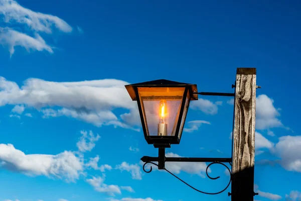 Lighted Lantern Day Blue Sky White Clouds Background — Stock Photo, Image
