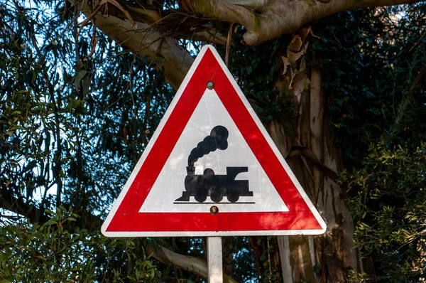 A Train warning road sign