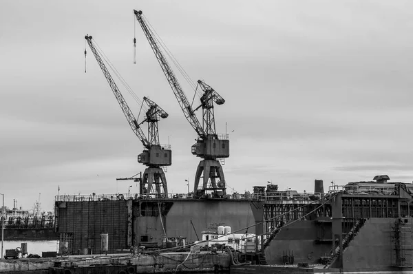 Blick Auf Zwei Kräne Hafen Von Mar Del Plata — Stockfoto