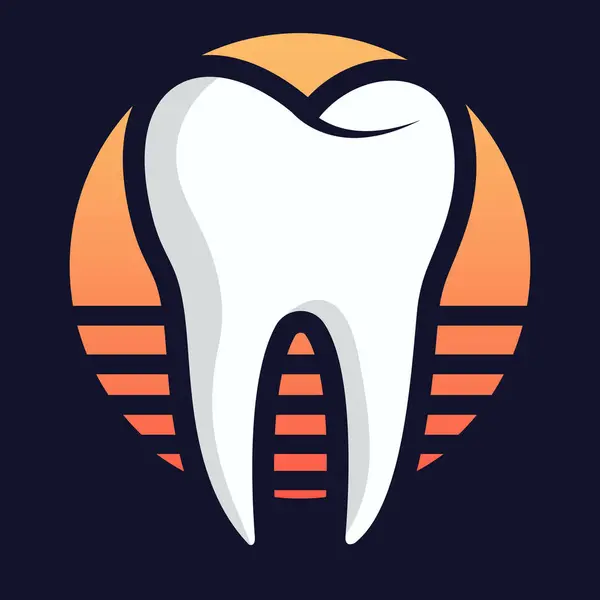 Bu vektör arka planda günbatımı olan beyaz bir diş. Diş bakımı ve dişçilikle ilgili internet siteleri ve pazarlama malzemeleri için mükemmeldir..