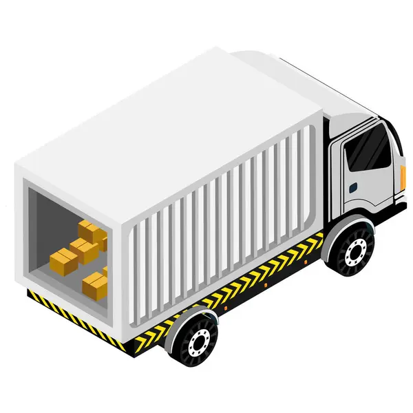 Ізометрична Ілюстрація Білої Вантажівки Коробками Ззаду Ідеально Підходить Логістичних Транспортних — стоковий вектор