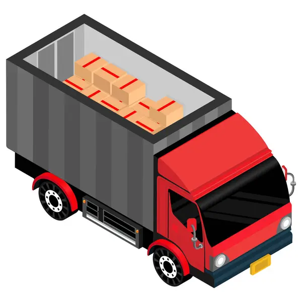 Якісна Векторна Ілюстрація Вантажівки Червоної Доставки Коробками Білому Тлі Ідеально — стоковий вектор