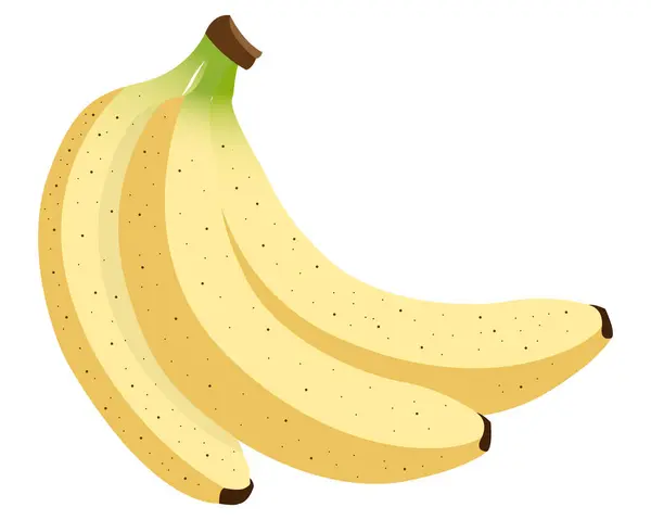 Beyaz arka planda bir grup muz. Muzlar sarıdır ve hafif kıvrımlıdır. Sarmal bir düzende sıralanmış ve yeşil bir gövde tarafından bir arada tutuluyorlar..