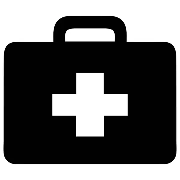 Basit ve net bir siyah-beyaz ilk yardım çantası ikonu. Tıbbi web siteleri ve uygulamalar, sağlık blogları veya sağlık ve güvenlikle ilgili tüm içerikler için mükemmel.