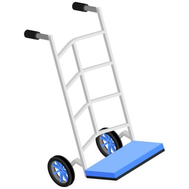 Mavi bir platformun basit ve çok yönlü bir el arabası çizimi.