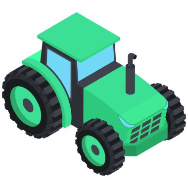 Isometric Green Traktör, Tarım Aracı.