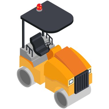 Damlı Isometric Road Roller, vektör simgesi.