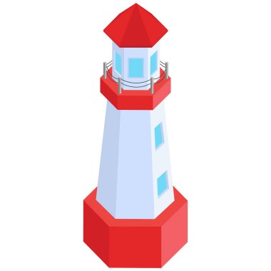 Isometric Deniz Feneri Simgesi, Işık Kulesi Vektörü.