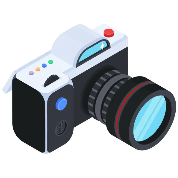 Telephoto mercekli Isometric Kamera, ayrıntılı vektör simgesi.