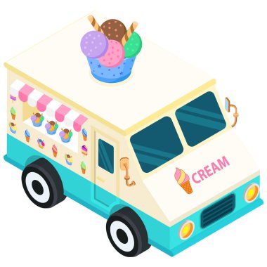 Dondurma kamyonu Isometric Vektör