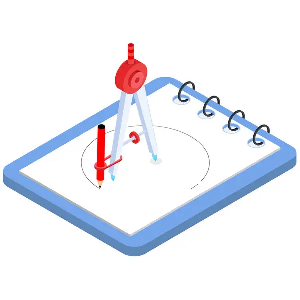 Not Defterine İzometrik Pusula ve Kalem Çizimi