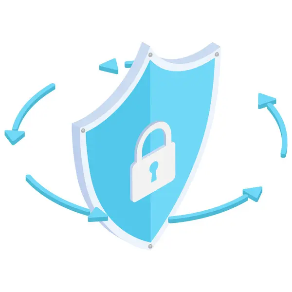 Güvenlik ve korumanın sembolü olan Lock ve Arrows ile Kalkan