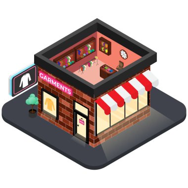 Kumaş Mağazası Vektör Resimleri Isometric Biçiminde