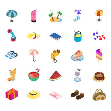 Yaz Tatili Isometric Simgeleri Paketi