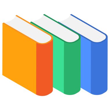 Bir yığın kağıt kitap. Bir kitap yığınıyla izometrik illüstrasyon.