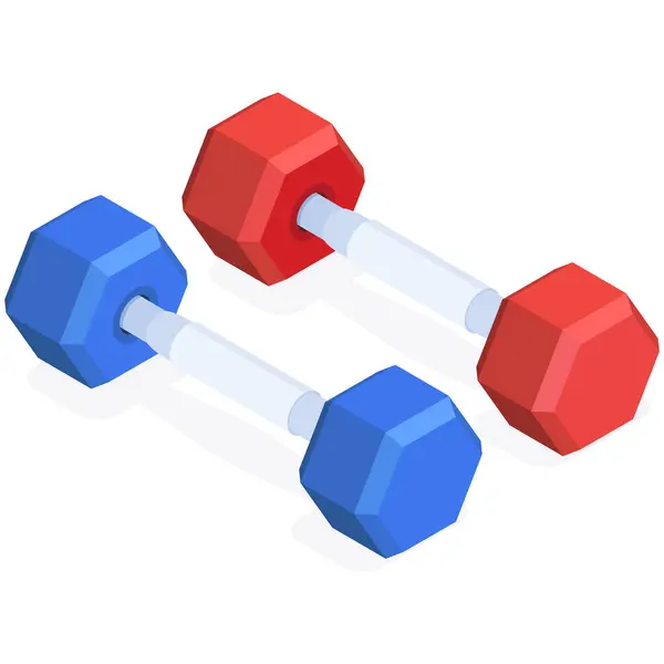 Egzersiz için iki halter, beyaz arka planda izole edilmiş..