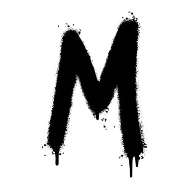 Sprey boyalı Graffiti yazı tipi M Spreyli beyaz bir arka plan. Grafiti yazı tipi M, üzerine siyah ve beyaz püskürtülmüş. Vektör illüstrasyonu.