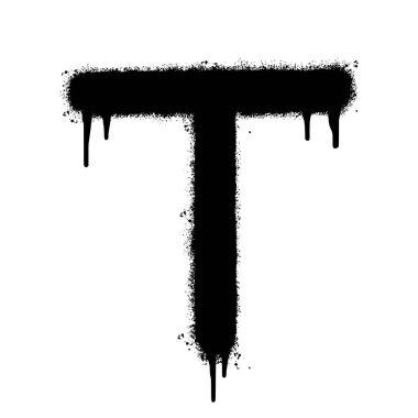 Sprey boyalı Graffiti yazı tipi T Spreyli beyaz bir arka plan. Grafiti yazı tipi T, üzerine siyah ve beyaz sprey sıkılmış. Vektör illüstrasyonu.