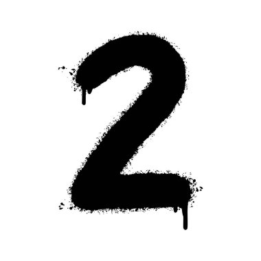 2 numaralı sprey boyalı grafiti beyaz bir arkaplan ile izole edilmiş. İki numaralı grafitide beyazın üzerine siyah boya sıkılmış. Vektör illüstrasyonu.