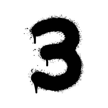 3 numaralı sprey boyalı grafiti beyaz arkaplan ile izole edilmiş. Üç numaralı grafitide beyazın üzerine siyah boya sıkılmış. Vektör illüstrasyonu.