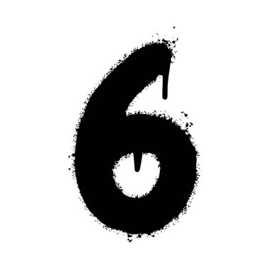 6 numaralı sprey boyalı grafiti beyaz arkaplan ile izole edilmiş. Altı numaralı grafitide beyazın üzerine siyah boya sıkılmış. Vektör illüstrasyonu.