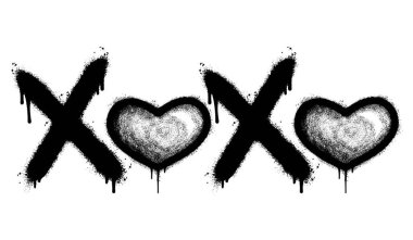 Sprey boyalı Grafiti Xoxo Word beyaz bir arkaplan ile izole edilmiş. Grafiti font xoxo, üzerine siyah ve beyaz püskürtülmüş. Vektör illüstrasyonu.