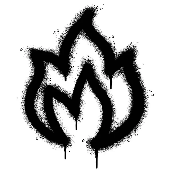 白い背景で隔離されたスプレー塗装されたグラフィティ火炎のアイコン 白い上に黒いスプレーの上のスプレーが付いている落書きの火炎のアイコン ベクトルイラスト — ストックベクタ